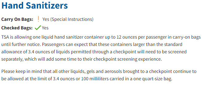 TSA hand sanitizer rules