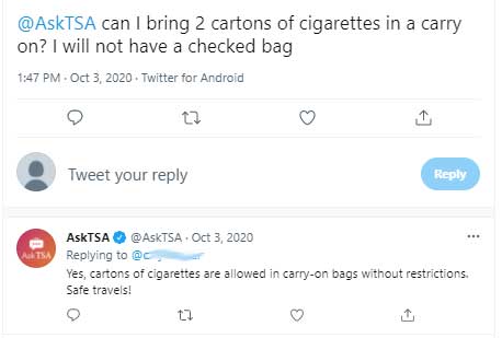 Cigarettes in carry on bag