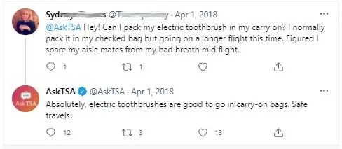 TSA Electric toothbrush carry on bag 