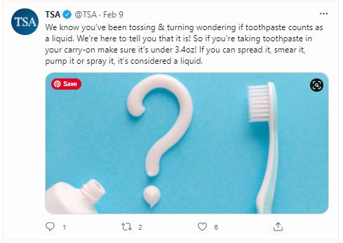 TSA toothpaste on a plane