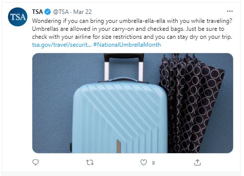 Can you take an umbrella on a plane? TSA reply