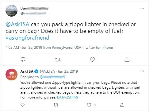can you take zippo lighters on a plane