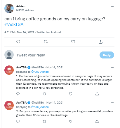 AskTSA coffee grounds
