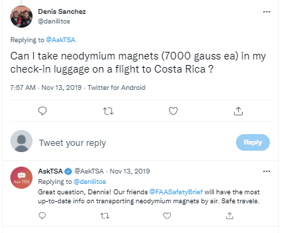 can you bring strong magnets on a plane