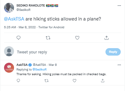 hiking sticks on a plane