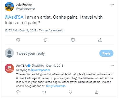 Can you bring oil paint on a plane