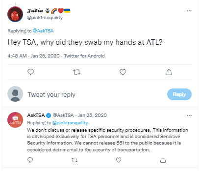why does tsa swab your hands