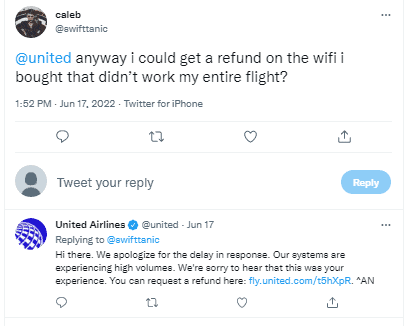 United Airlines wifi refund