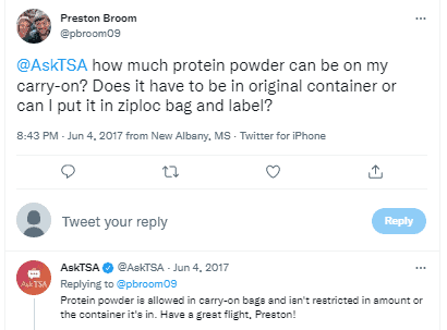 How much protein powder can you take on a plane