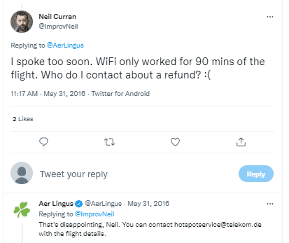 Aer Lingus wifi refund