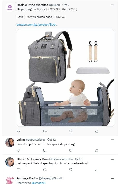 Travel diaper bag tweets