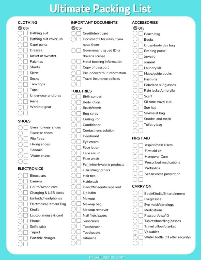 printable packing list for florida vacation