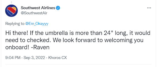 can i bring an umbrella on a plane southwest