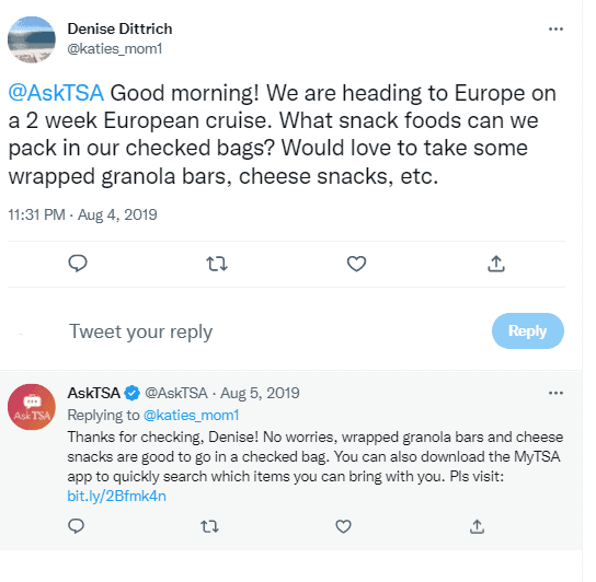 granola bars on an international flight TSA