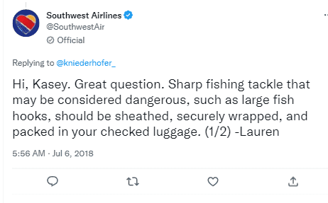 can i take fishing hooks on a plane