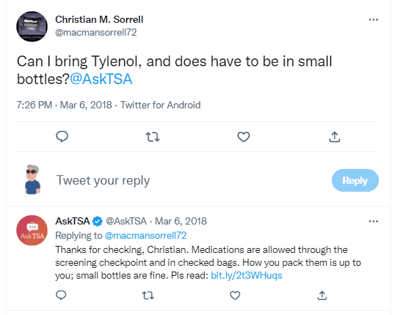can you bring tylenol through tsa