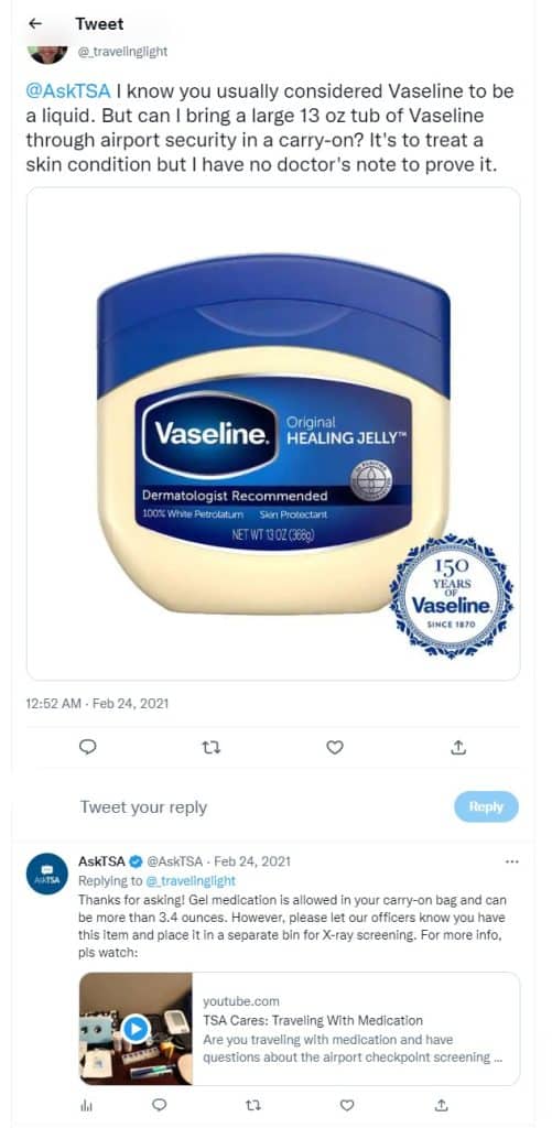 is vaseline considered a liquid when flying