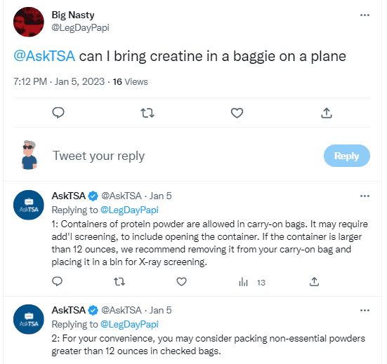 can I take creatine on a plane