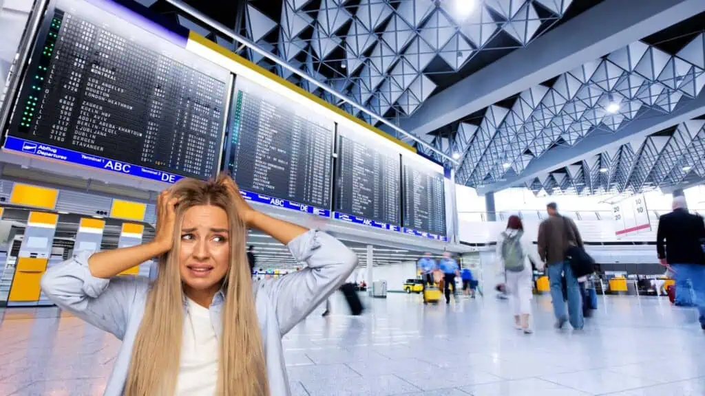 is gatexiety a thing -a  woman with gatexiety stands in front of the gate boarding board