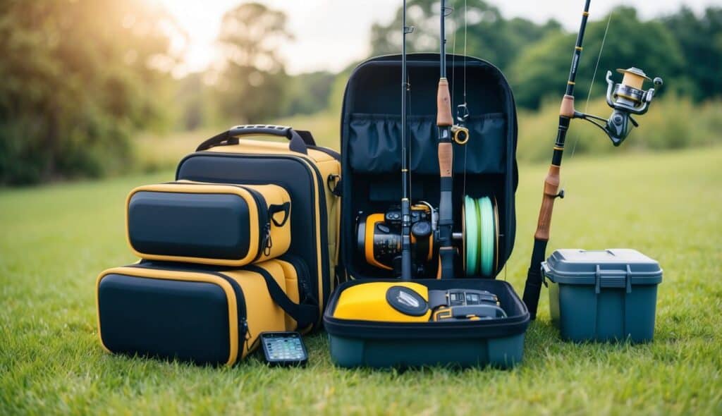 Bringing Fishing Gear on a Flight - Rules for Traveling Anglers 1 Fishing gear being packed into a sturdy travel case, alongside a tackle box and a collapsible fishing rod