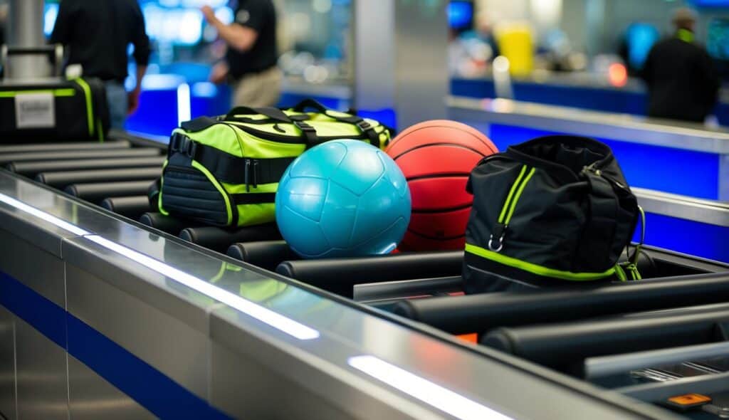 Taking Sporting Equipment Through Airport Security 1 Sporting equipment passing through airport security conveyor belt