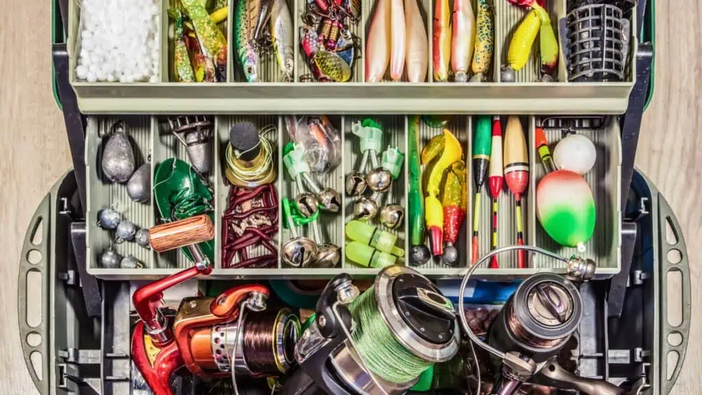 fishing gear in a tackle box