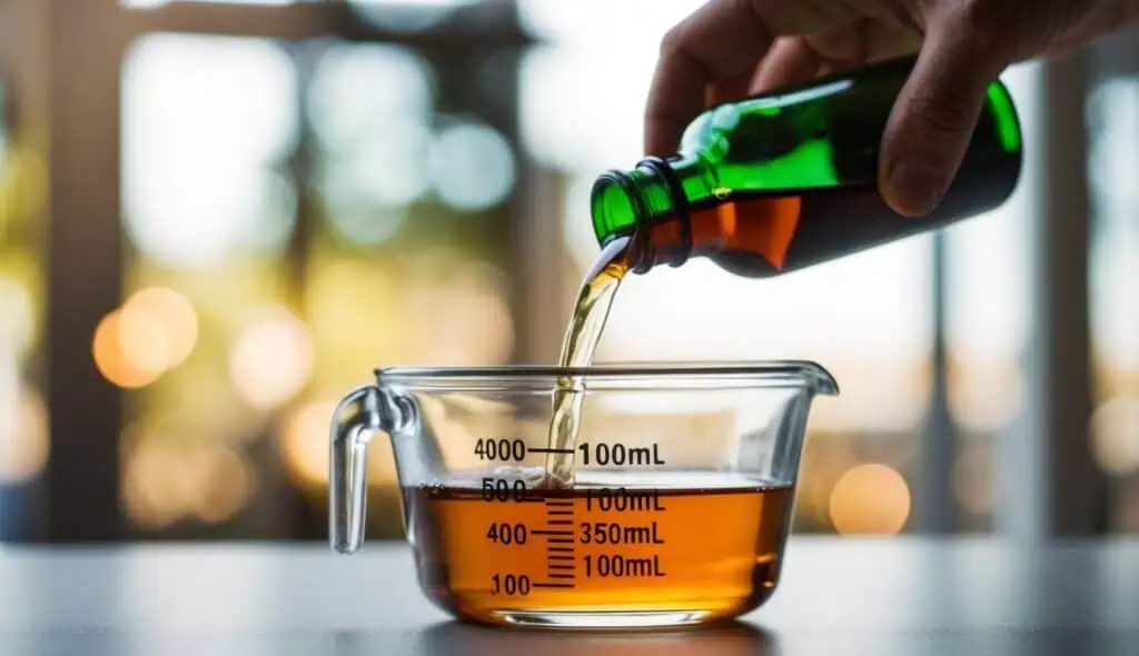 perosn measuring 100ml into a measuring jug
