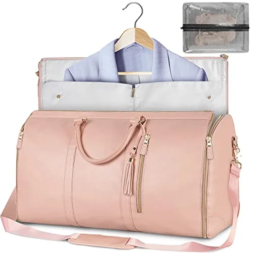 Carry On Garment Bag, Large PU Leather Garment Bags for Travel for Women, Waterproof Duffle Bag with Shoe Pouch, 2 in 1 Hanging Suitcase Suit Travel Bags, Gifts for Women, Pink Carry On Garment Bag, Large PU Leather Garment Bags for Travel for Women, Waterproof Duffle Bag with Shoe Pouch, 2 in 1 Hanging Suitcase Suit Travel Bags, Gifts for Women, Pink